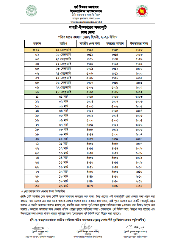 Ramadan Calendar Bangladesh 2026